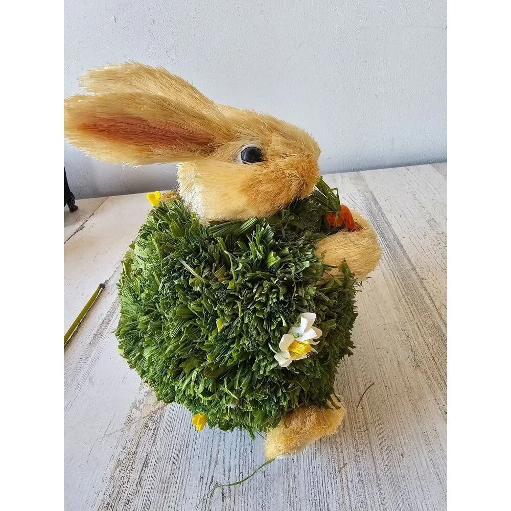 Pier 1 sisal bottle brush bristle rabbit Easter Bunny Bush carrot figurine statu